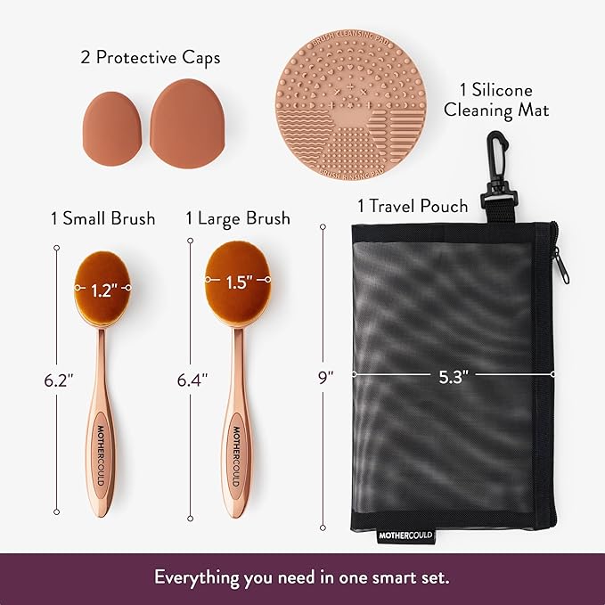 Premium Sunscreen Brush Set – Kids & Baby Sunblock Applicator with Metal Handles, Travel Bag, 2 Brushes, 2 Caps, & Cleaning Mat – Rose Gold – Mess-Free Sun Care (2 Pack) (Rose Gold)-BrightBean Baby