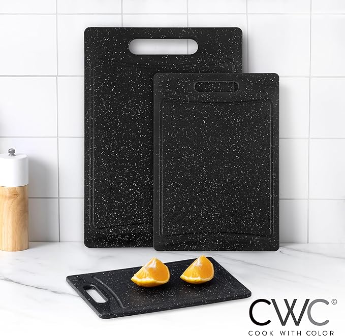 COOK WITH COLOR Non-Slip Cutting Board Set – Kitchen Essentials with Easy Grip Handle for Meat, Veggies, and Fruits, 3 Cutting Boards, Speckled Black