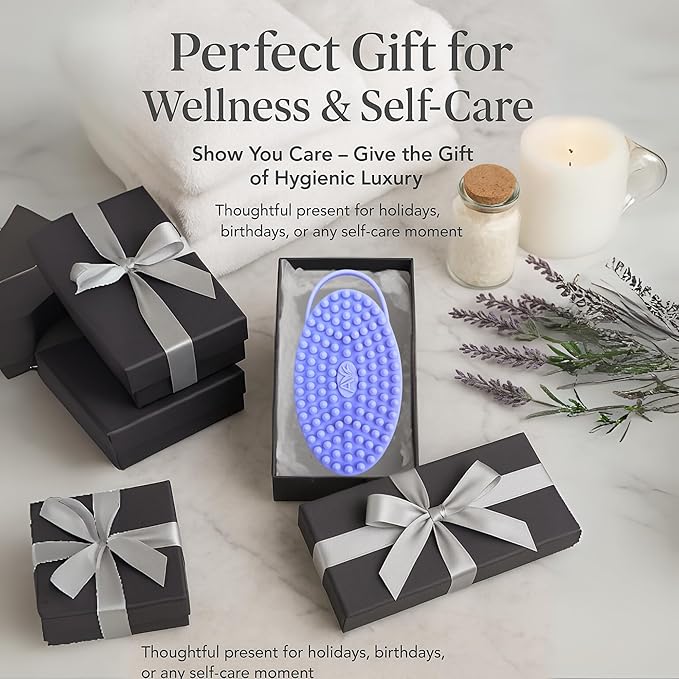 Avilana Silicone Body Scrubber – Gentle Shower Brush & Loofah Alternative- Food Grade & Lab Tested – Fast-Drying, Hygienic, BPA-Free Silicone Body Gentle Exfoliator (Blue, Massage)-BrightBean Baby