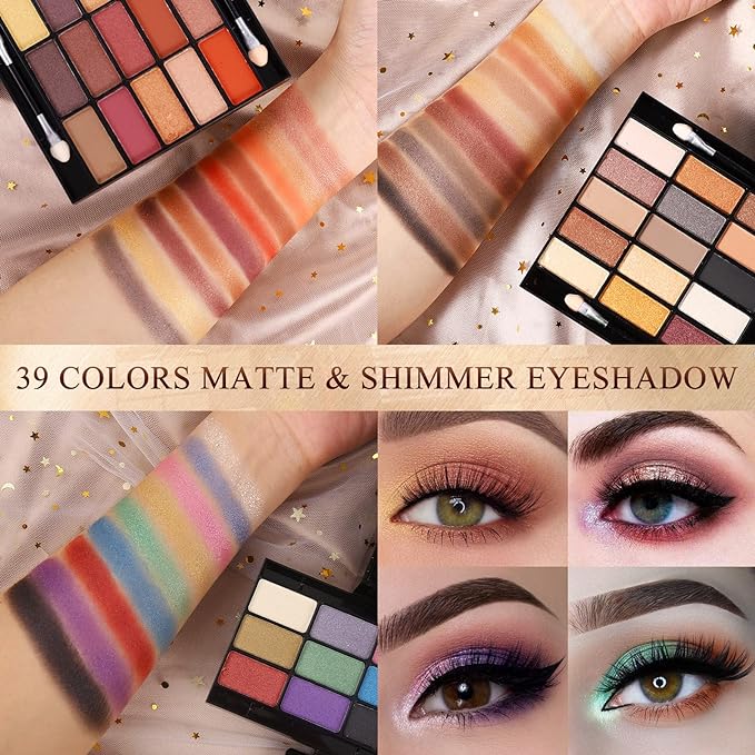 Professional Makeup Kit for Women Girls Full Kit with Mirror 58 Colors All in One Make up Gift Set Included Eyeshadow,Compact Powder,Blusher,Lipstick,Eyebrow Pencil,Gitter Gel,Eyeliner,Mascara (Y)-BrightBean Baby