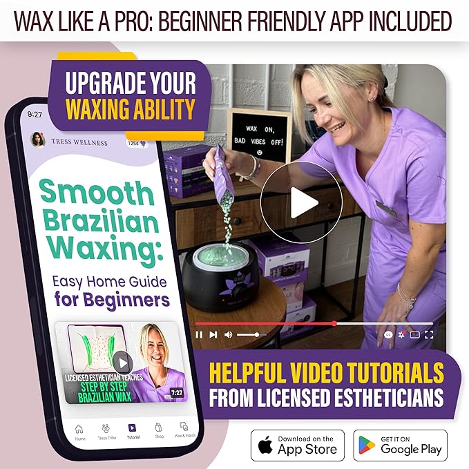 Tress Wellness Waxing Kit for Sensitive Skin – Safe for Face & Skin, Prep & Aftercare Spray, Easy to Use – At-Home Kit for Face, Bikini, Brazilian & Full Body - Digital Display, Pink-BrightBean Baby