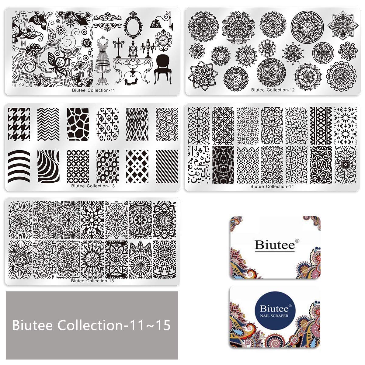 Biutee 19pcs Nail Stamp Plates set 15 plate 1Stamper 2Scraper 1storage bag Nails Art Stamping Plate Scraper Stamper Set Leaves Flowers Animal Nail plate Template Image Plate-BrightBean Baby