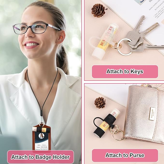 Desing Wish Silicone Lip Balm Holder with Cap Cover Portable Chapstick Holder Keychain Sleeve Lip Balm Key Chain with Key Ring and Neck Strap Lanyard - Transparent-BrightBean Baby