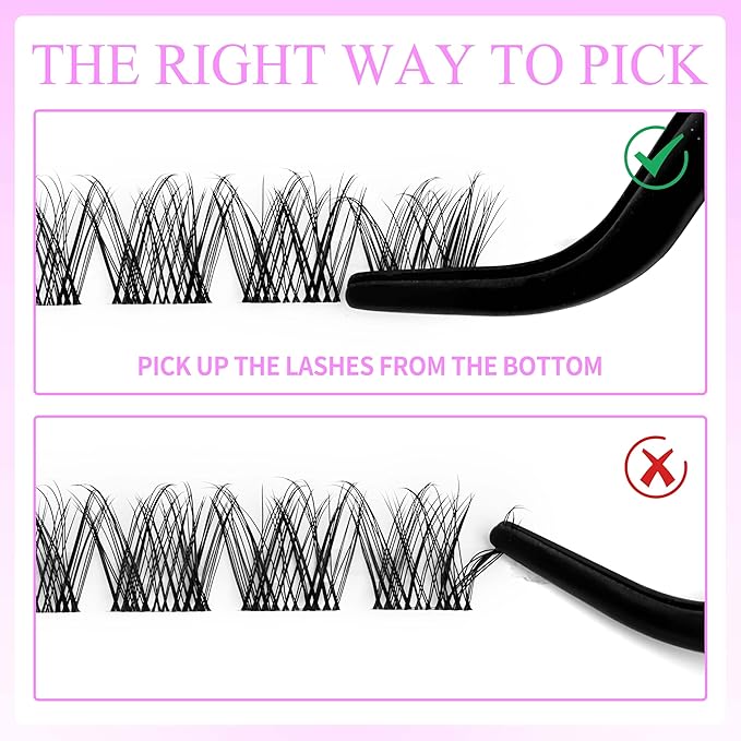 VEYESBEAUTY Lash Clusters Kit Individual Eyelash Extensions Thin & Invisible Band DIY False Eyelashes Newbie's Five-Second Series Wispy Lash Tray, LuxeBold KIT with Bond&Seal Remover Applicator-BrightBean Baby