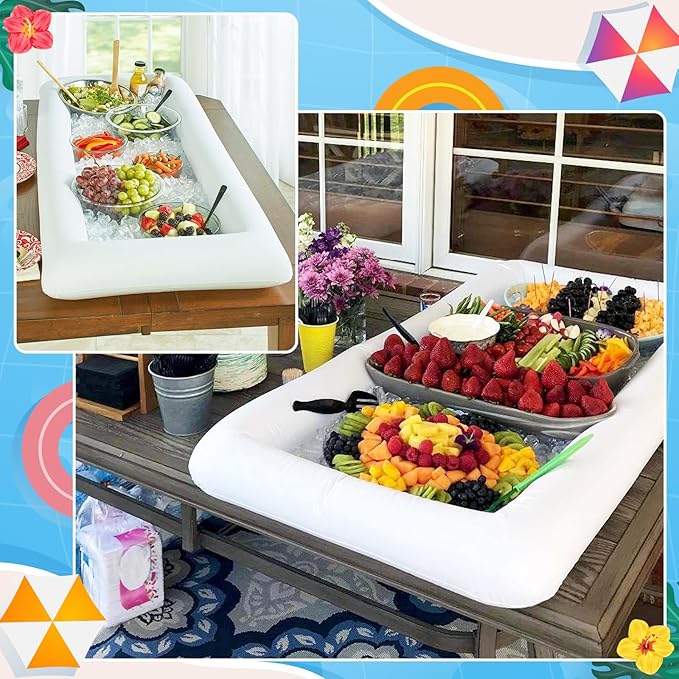 3PCS Inflatable Serving Trays Salad Ice Bar Food Drink Containers - BBQ Picnic Pool Party Supplies Buffet Luau Cooler,with a Drain Plug