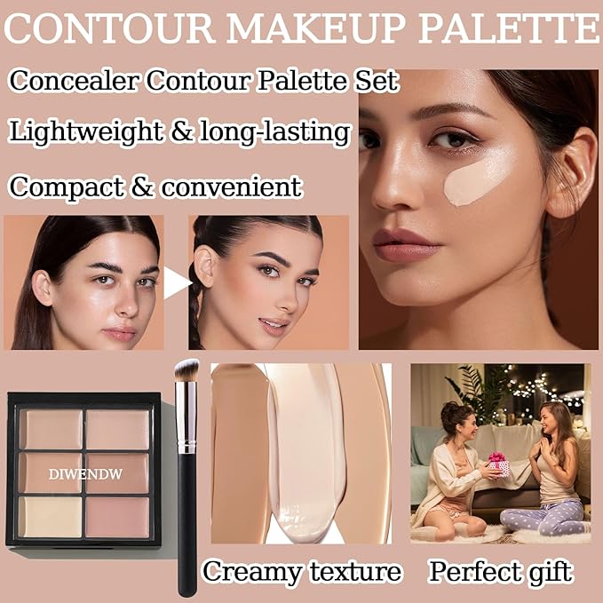 6 Colors Correcting Concealer Palette,Colors Corrector Palette,Moisturizing Full Coverage Liquid Foundation Cream Contour Makeup Palette with Brush-BrightBean Baby