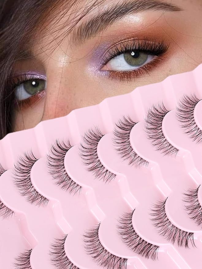 Lashes Natural Look False Eyelashes Wispy 13mm Eye Lashes Pack with Thin Cotton Band C Curl Fake Eyelashes 3D Volume For Daily Siligli Lash 7 Pair-BrightBean Baby