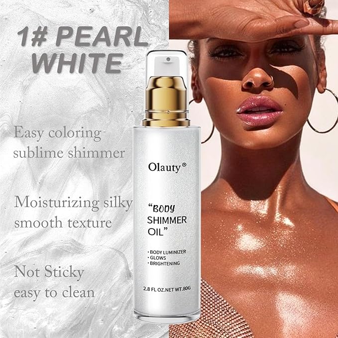 Shimmer Body Oil, Highlighter Makeup Smooth Glitter Glow Liquid Foundation for Face & Body,Liquid Illuminator Body Shimmer Lotion for Women (1# Pearl White)-BrightBean Baby