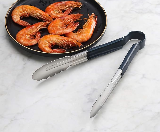 New Star Foodservice 534583 9-Inch Utility Spring Tongs, Stainless Steel, Vinyl Coated, Set of 12, Blue