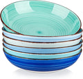 vancasso Bonita Pasta Bowls Set of 6, 38 oz Shallow Bowls, Ceramic Pasta Plates and Salad Bowls, Microwave & Dishwasher Safe Serving Bowls, Blue