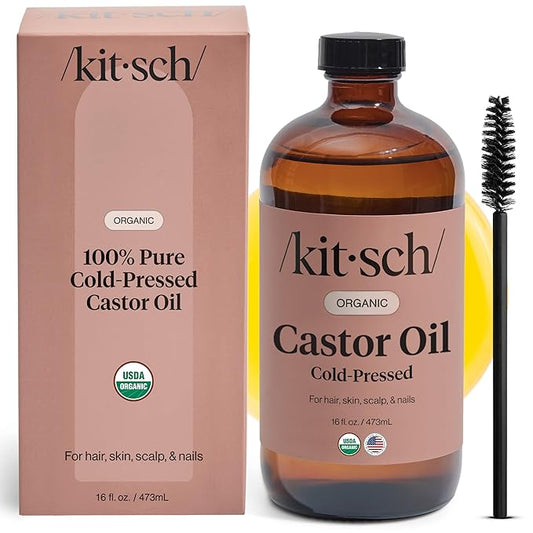 Kitsch Organic Castor Oil for Hair Growth - 100% Pure Castor Oil, Organic Cold Pressed Unrefined Glass Bottle for Face, Skin, Lashes, Brows, Scalp, Nails & Belly Button - Hexane Free, USDA - 16 oz-BrightBean Baby