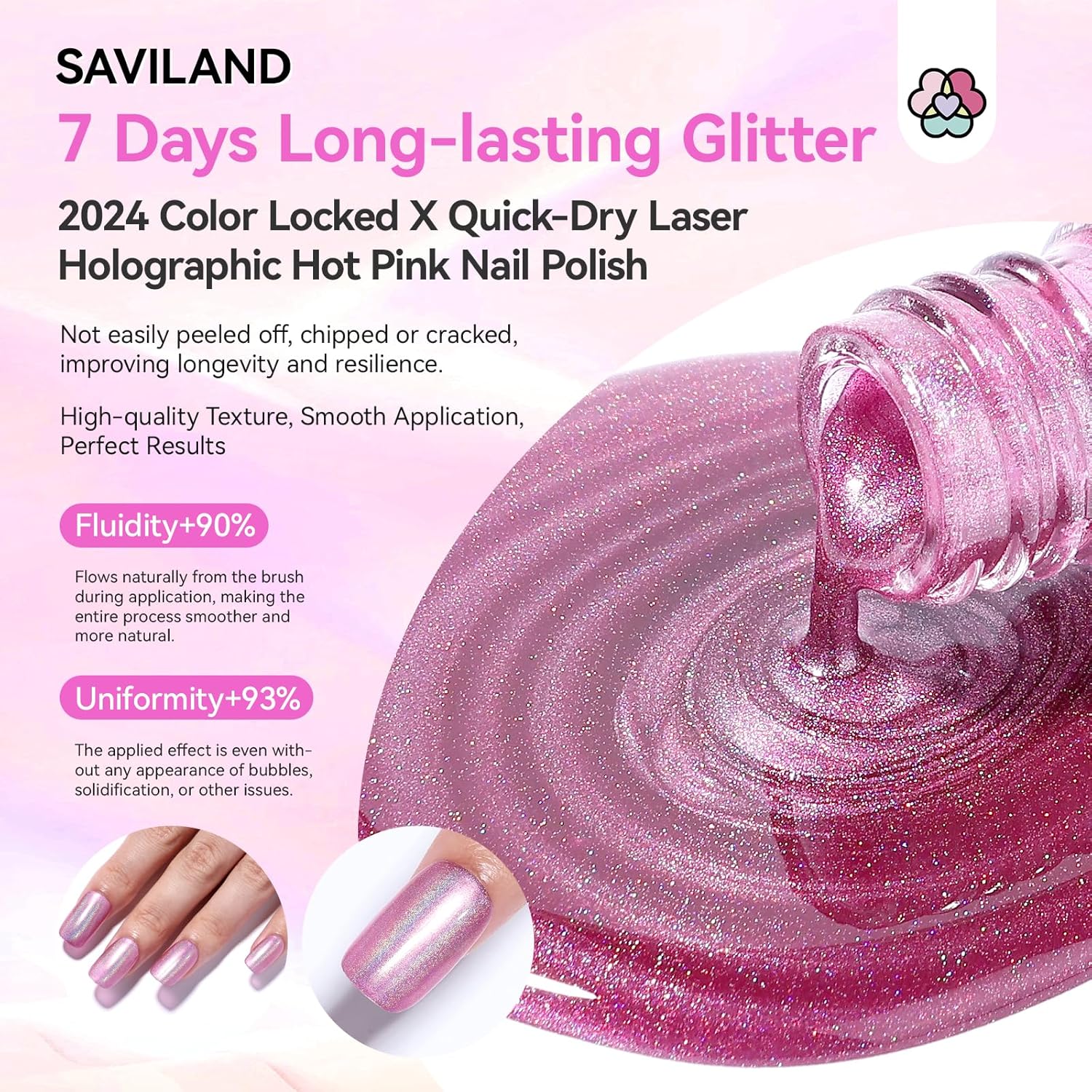 SAVILAND Holographic Nail Polish Pink: Metallic Chrome Nail Polish Air Dry Fast,10 ml/0.34 oz High Glossy Shimmer Glitter Nail Pigment Oil-based Fingernail Polish for Salon DIY Home for Women-BrightBean Baby