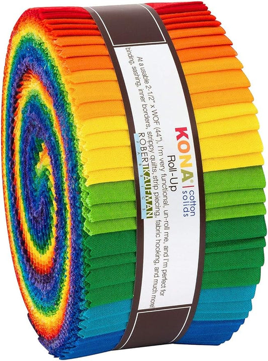 2-1/2in Strips Kona Cotton Bright Rainbow Palette, 40pcs/Bundle-BrightBean Baby
