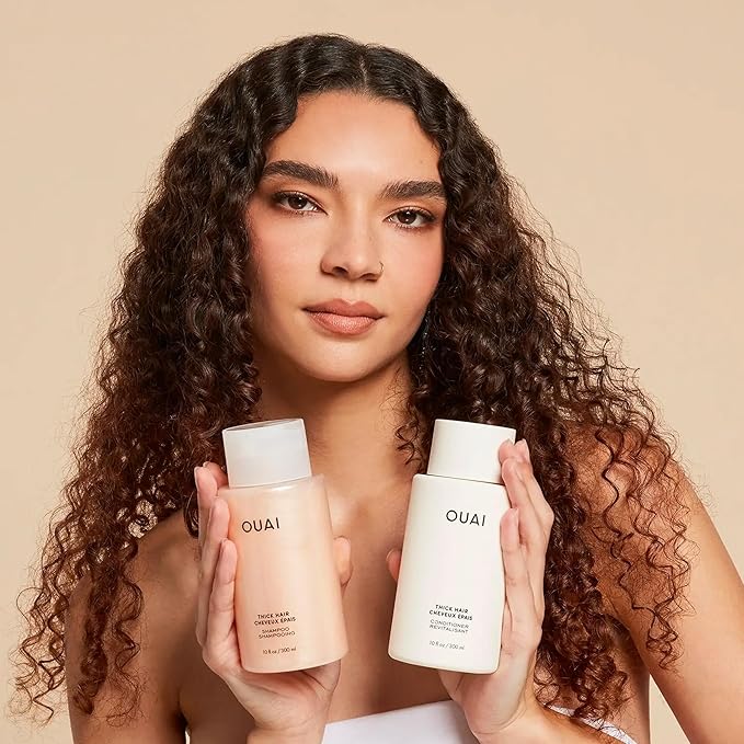 OUAI Thick Shampoo - Moisturizing Shampoo with Keratin, Marshmallow Root, Shea Butter, Avocado Oil for Thick Hair - Strengthens & Hydrates Strands - Paraben, Phthalate & Sulfate Free (10 Fl Oz)-BrightBean Baby