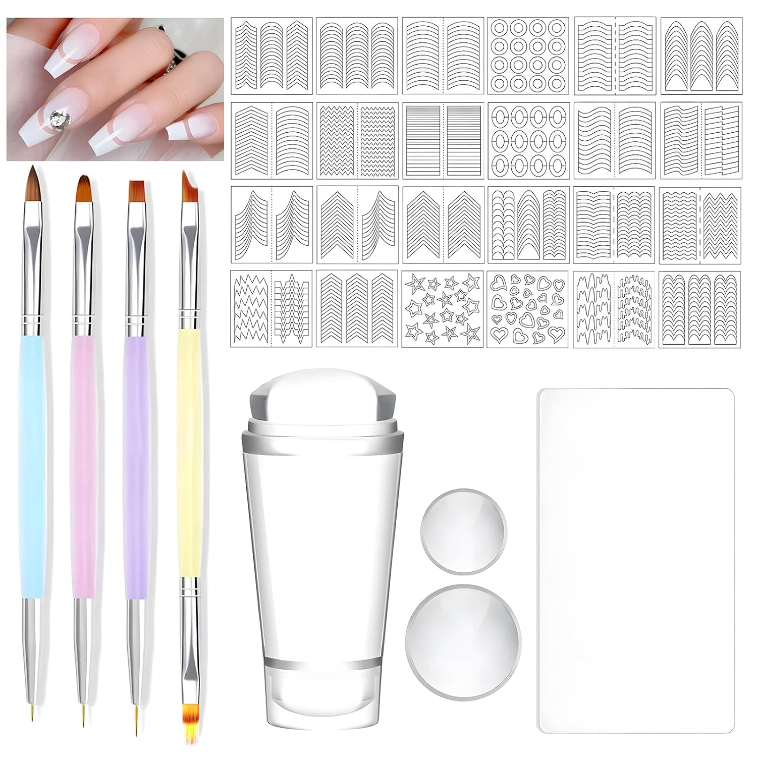 French Tip Nail Stamp Kit – Complete French Nail Art Set with Nail Guide Stickers, Nail Art Brush and Dual Head Silicone Stamper | Perfect for DIY Nail Designs-BrightBean Baby