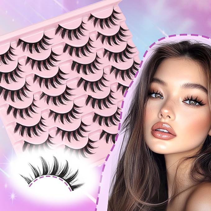 Losha Lashes Spiky Manga Lashes 14 Pairs Anime False Eyelashes 8D Wispy Eye Lashes Kit with Lash Glue and Lash Tweezers Natural Soft Fake Eyelashes (Cutes)-BrightBean Baby