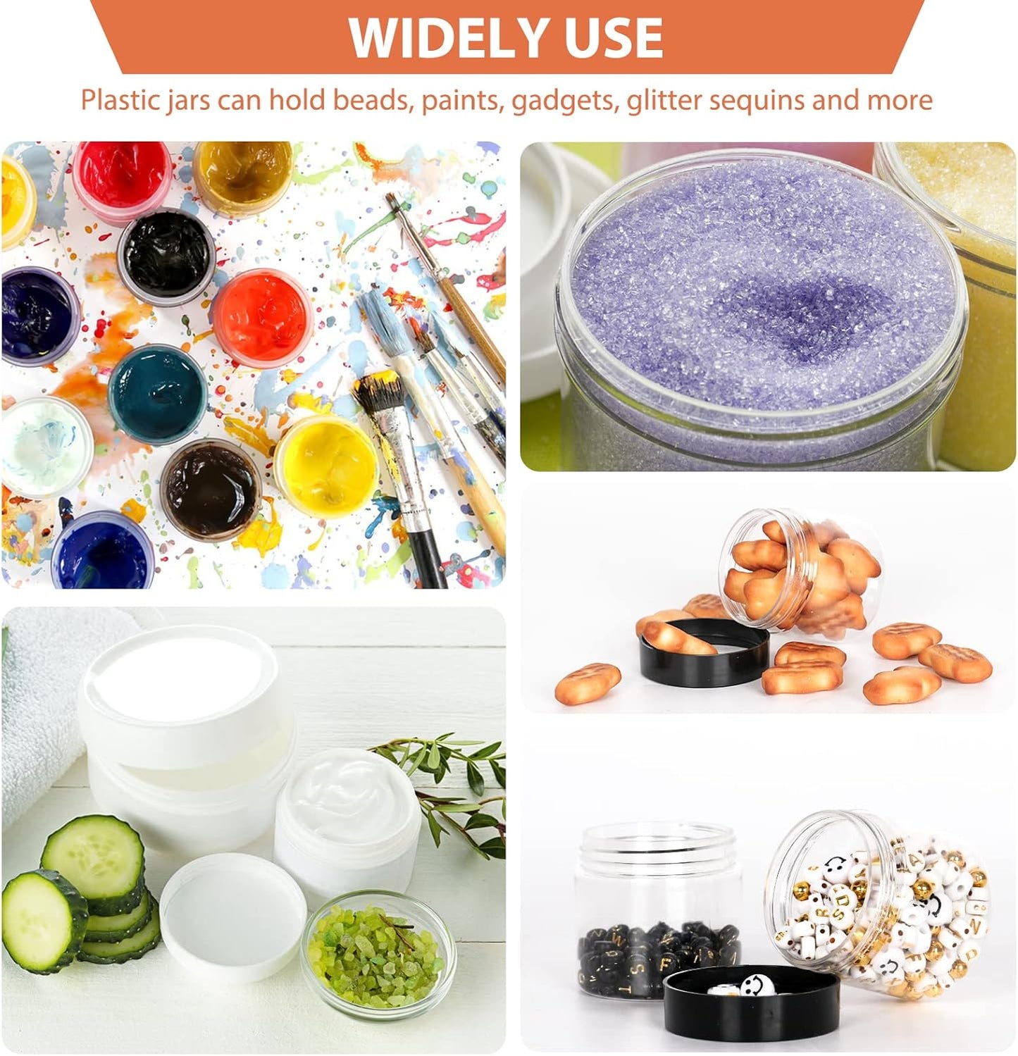 50pcs 2 oz Clear Plastic Round Jars with Black Lids, 2oz 60ml Leak-Proof Wide-Mouth Cosmetic Storage Containers for Kitchen Use, Beauty Products, Cream, Scrubs, Bath Salt and More-BrightBean Baby