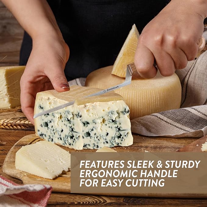 Formaticum Professional Blue Cheese Knife- 8" x 0.25" All Blue Cheese Slicer, Non- Stick Stainless Steel Thin Blade w/Solid Walnut Handle, Great Cheese Charcuterie Accessories, Handmade in Italy