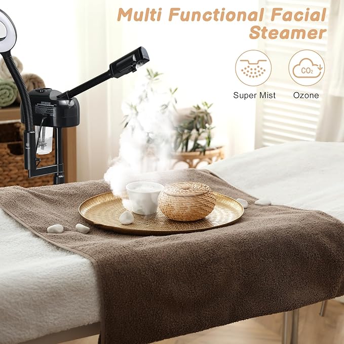 Winado 2 in 1 Facial Steamer with 5X Magnification Light, Deep Cleaning for Personal Skin Care, Beautician Steamer Professional Humidifier Facial Spa Mist Steam for Home & Beauty Salon, Black-BrightBean Baby