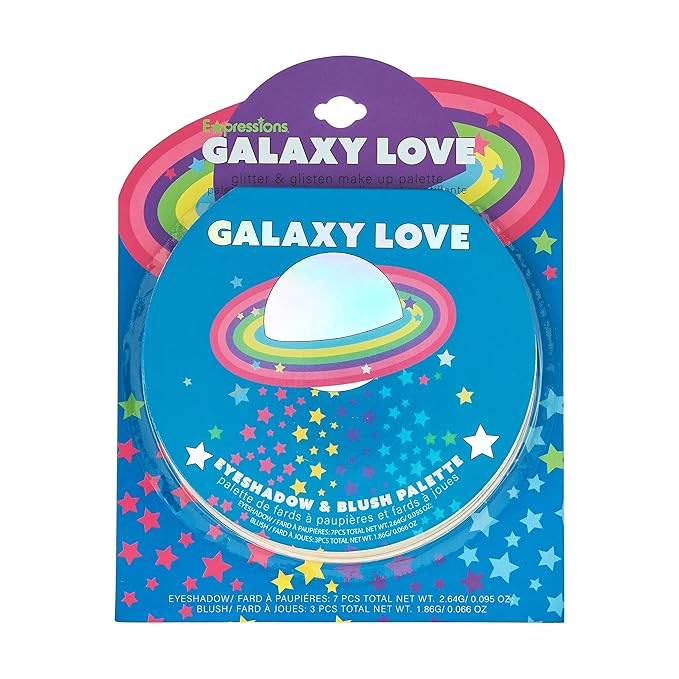 Expressions 10 Color Eyeshadow Palette & Blush Makeup Novelty Beauty Set, Fold Out Compact with Mirror, Washable, Non-Toxic,Galaxy Love Glisten & Glitter Makeup Palette-BrightBean Baby