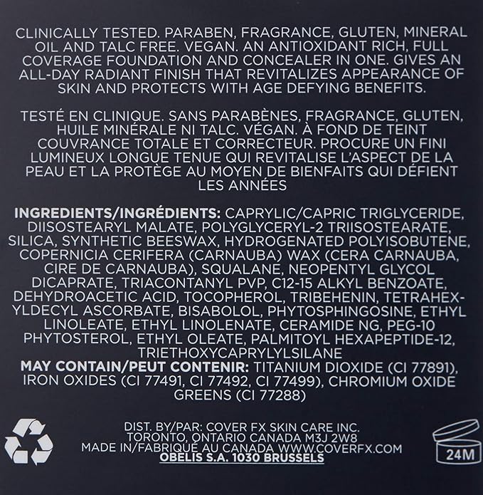 Cover FX Total Cover Cream Foundation: Oil-free Cream Foundation and Concealer - Full Coverage and Powerful Antioxidant Protection - N120, 0.35 oz-BrightBean Baby