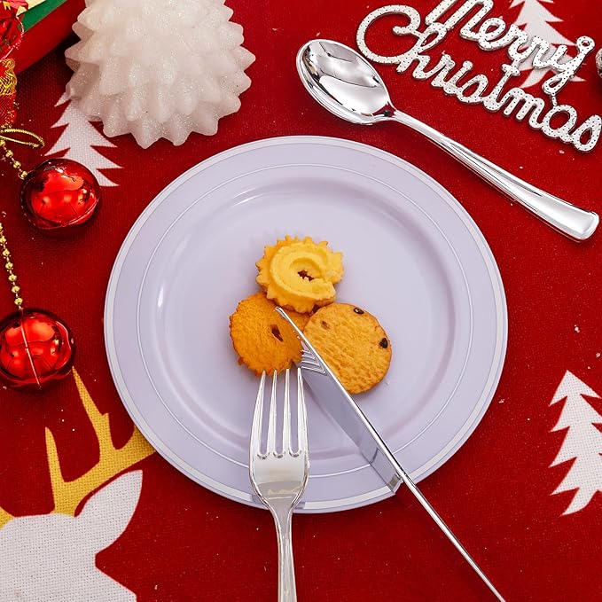 Liacere 200Pcs Silver Plastic Cutlery - Silver Plastic Silverware- Disposable Silverware - 100 Forks, 50 Spoons, 50 Knives Perfect for Wedding＆Christmas