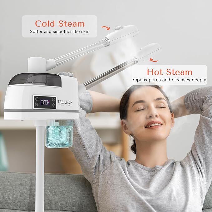 TASALON 2 in 1 Professional Facial Steamer on Wheels -with Ozone and Hot & Cold Mist, Ionic Facial Steamer Kit for Facial Deep Cleaning and Moisturize, SPA & Home, Ozone Face Humidifier (White)-BrightBean Baby