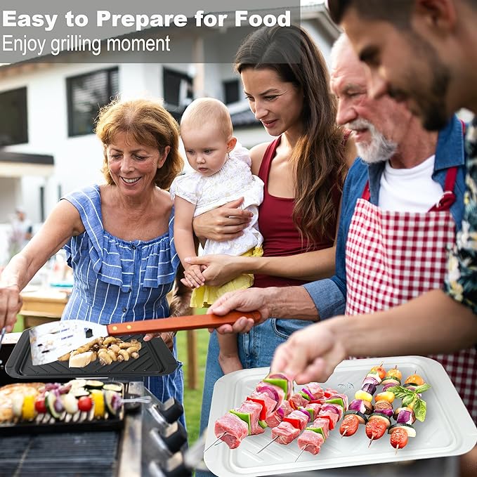 Grilling Prep and Serve Trays, BBQ Tray for Raw and Cooked Food, Melamine Serving Platter for Food, Set of 2, Black and White, Napkin and Cleaning Clothes Included