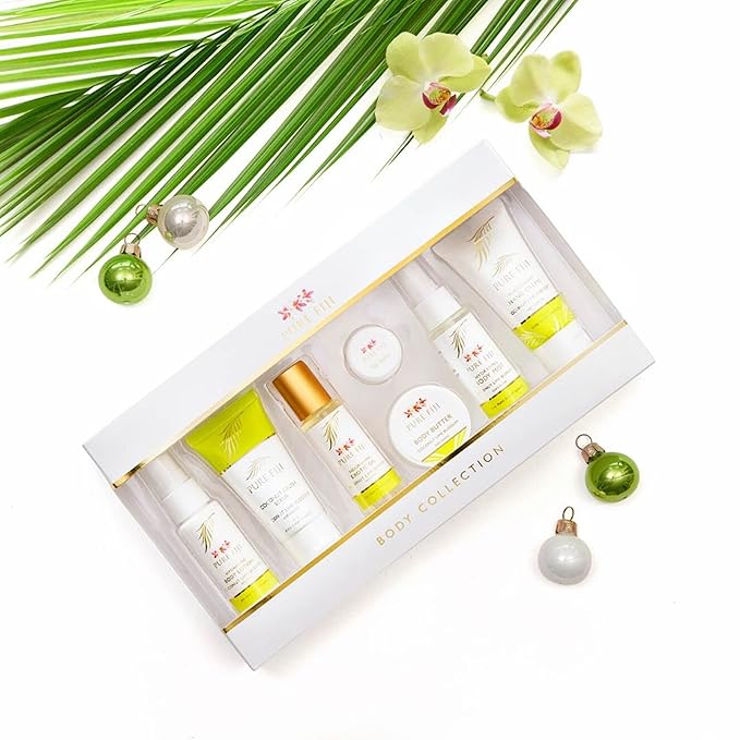 Pure Fiji Body Collection 7pacs- Bath and Body Gift Set Include - Body Mist,Coconut Crush, Body Oil, Body Butter, Soap, Body Lotion, Hand Creme - Travel Size, Scent Coconut Lime Blossom-BrightBean Baby