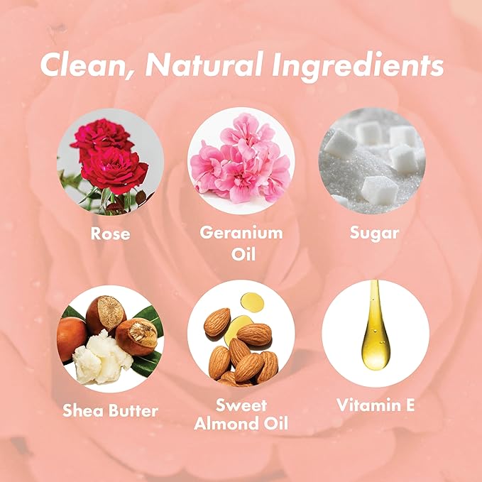 Rose Petal Scrub Foot & Body Exfoliator Infused with Vitamin E and Rose Natural Exfoliating Sugar Body Scrub for Toning Cellulite Skin Care by Handmade Heroes-BrightBean Baby