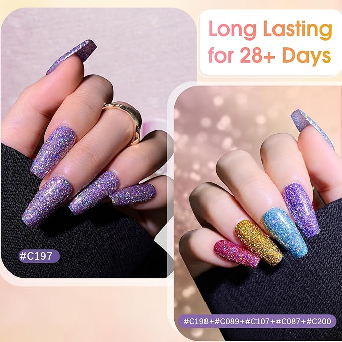 ROSALIND Glitter Gel Nail Polish, 8 Color Gold Glitter Gel Polish Sparkle Diamond Effect Sparkling Collection Soak Off Led Nail Art DIY Salon Gifts For Women-BrightBean Baby