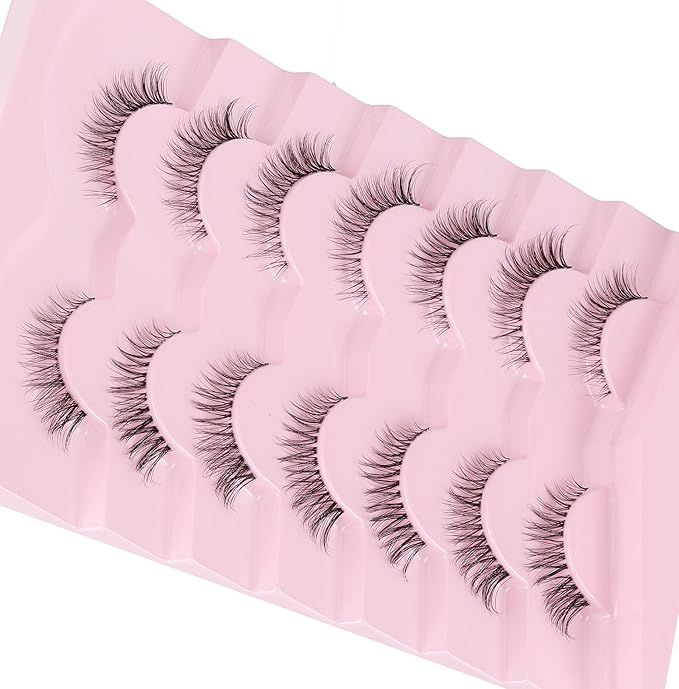 Cat Eyelashes Natural Eye Lashes 12mm False Lashes Wispy Thin Band 3D Volume Fake Eyelash C Curl Lash Pack Natural Look 7 Pair-BrightBean Baby