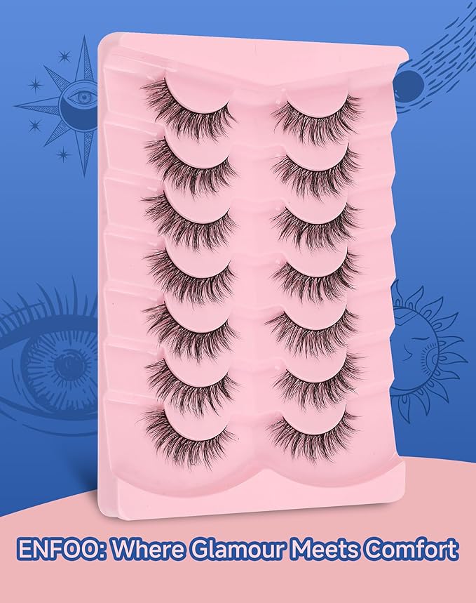 Lashes Natural Wispy Look Flared False Eyelashes Soft Strip Lash Fluffy Eyelash 7 Pairs D79-BrightBean Baby