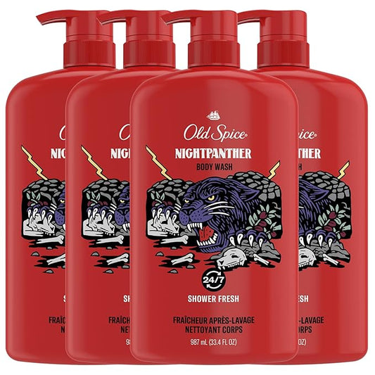 Old Spice Body Wash for Men, 3X Defense, 24/7 Shower Fresh with Long Lasting Lather, NightPanther Scent, 33.4 fl oz (Pack of 4)-BrightBean Baby