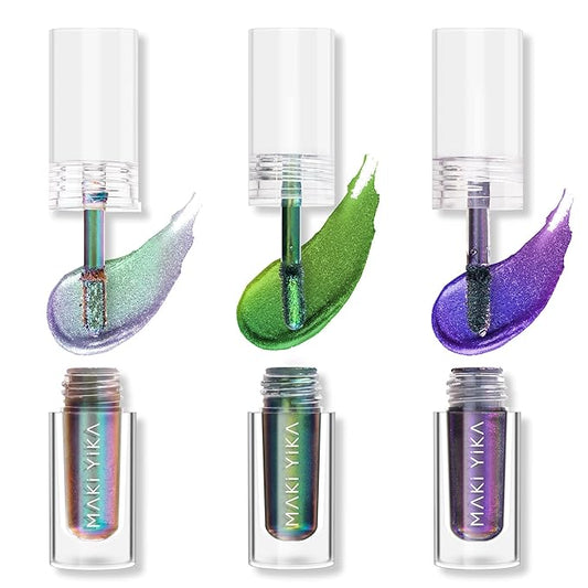 MAKI YIKA 3Pc Glitter Eyeshadow Liquid Multichrome Eyeshadows Long Lasting, Metallic Chameleon Eye Shadow Smudgeproof Holographic Eye Topper Glitters (#1+2+6)