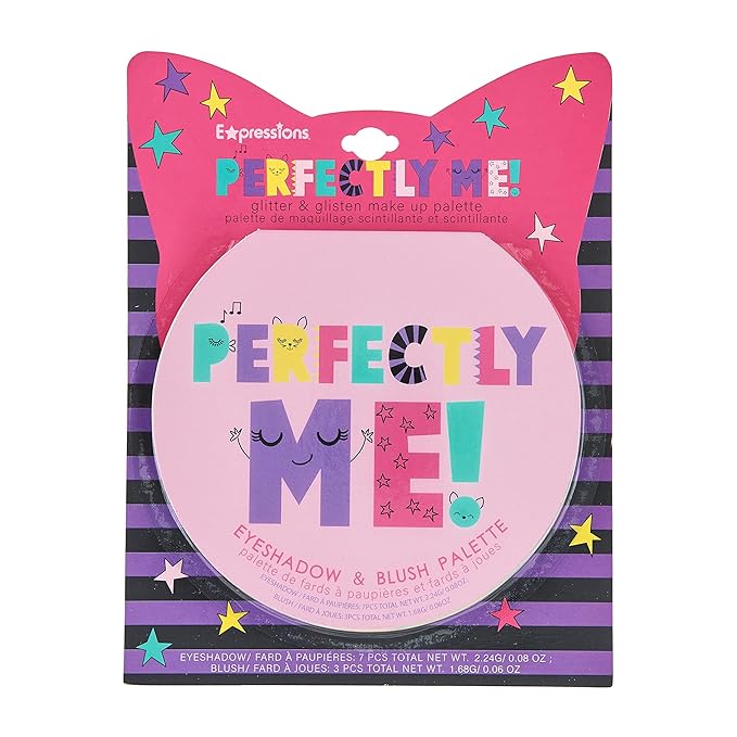 Expressions Perfectly Me Glisten & Glitter Makeup Palette 10 Color Eyeshadow Palette & Blush Makeup Novelty Beauty Set, Fold Out Compact with Mirror, Cute Makeup Kit Gifts - Washable, Non-Toxic-BrightBean Baby