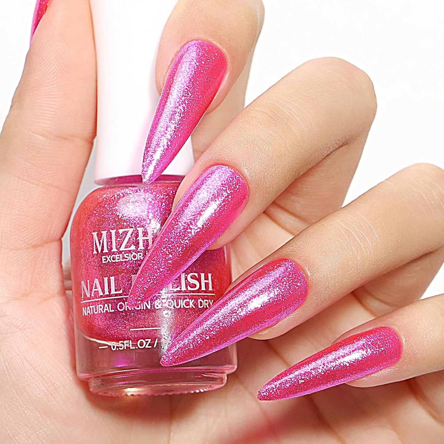 MIZHSE Quick Dry Glitter Rose Red Nail Polish, Shimmery Nail Polish Fast Drying, 15ml High Glossy Sparkly Shiny Nail Lacquer Nail Art Salon Manicure Home-BrightBean Baby