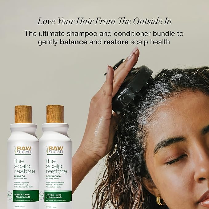 Raw Sugar Scalp Restore Hair Care Bundle, Shampoo and Conditioner Set with Jojoba, Aloe and Niacinamide, Formulated without Sulfates + Parabens-BrightBean Baby