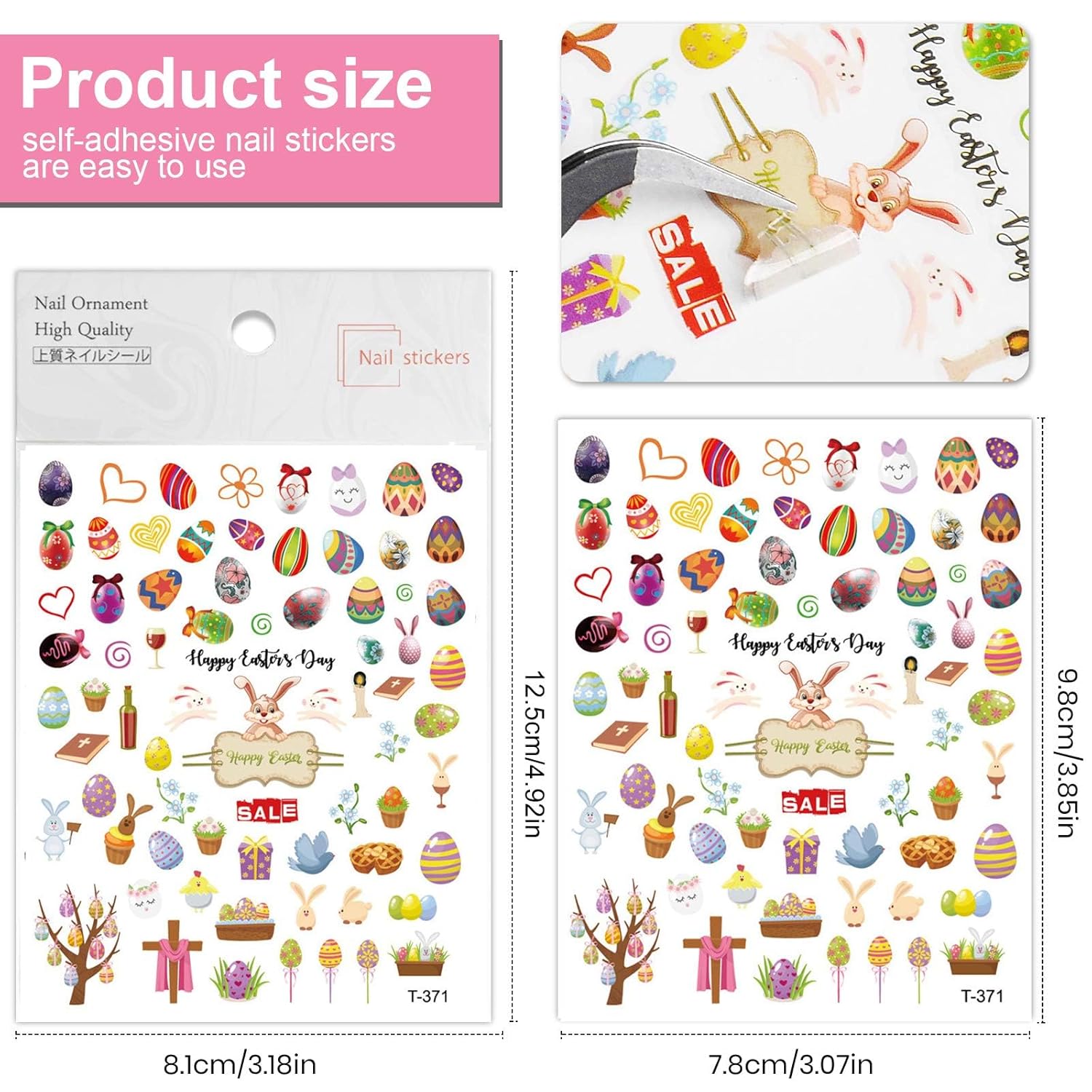 Kalolary 8 Sheet Easter Nail Art Stickers Self Adhesive Easter Nail Stickers DIY Nail Decals Bunny Eggs Chick Rabbits Flower Nail Design Sticker Nail Decoration for Women Girls Kids-BrightBean Baby