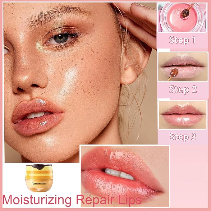 1 PCS Bee Lip Balm Honey Pot, Exfoliating Honey Bee Lip Balm Sleeping Lip Mask Overnight with Sticks, Honey Pot Lip Balm Prevention Dry Hydrating and Crack Lip Scrubs-BrightBean Baby