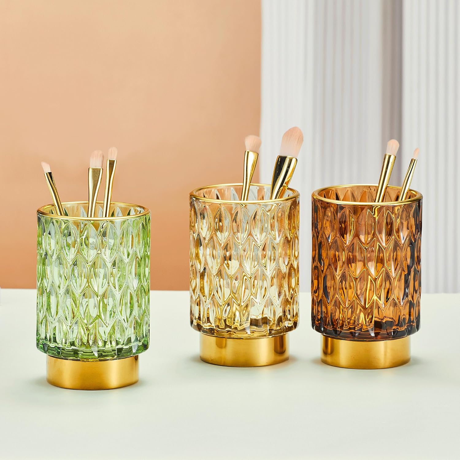 Makeup Brush Holder Organizer,Toothbrush Holders,Desk Pen Pencil Holder,Multifunctional Vintage Glass Brush Cup（A39-5-US）-BrightBean Baby