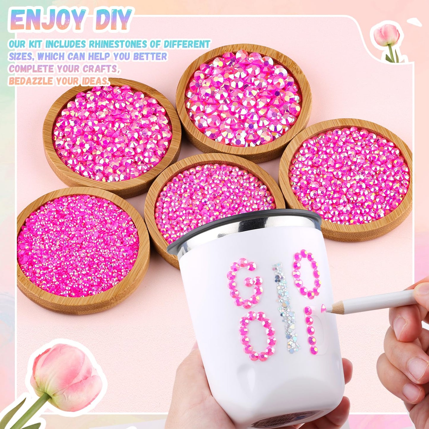 30000Pcs Resin Rhinestones for Bedazzling with 3Pcs B7000 Jewelry Glue, Hot Pink AB Flatback Gems Rhinestones for Crafting, Clothing Tumblers Mugs Shoes Fabric Decor Nail Art-BrightBean Baby