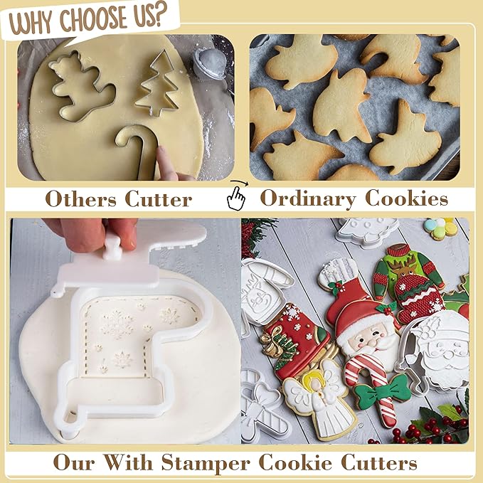 Flycalf Christmas Cookie Cutters Reindeer with Plunger Stamps Holiday PLA Baking Accessories Cutter Molds Gifts Decorative Party 3.5" Kitchen Cake Supplies