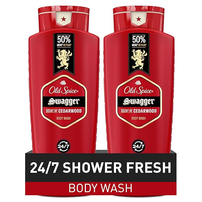 Old Spice Body Wash for Men, 24/7 Shower Fresh with Lasting Scent, Red Collection, Swagger with Cedarwood Scent, 24 fl oz (Pack of 2)-BrightBean Baby