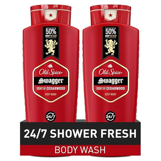 Old Spice Body Wash for Men, 24/7 Shower Fresh with Lasting Scent, Red Collection, Swagger with Cedarwood Scent, 24 fl oz (Pack of 2)-BrightBean Baby