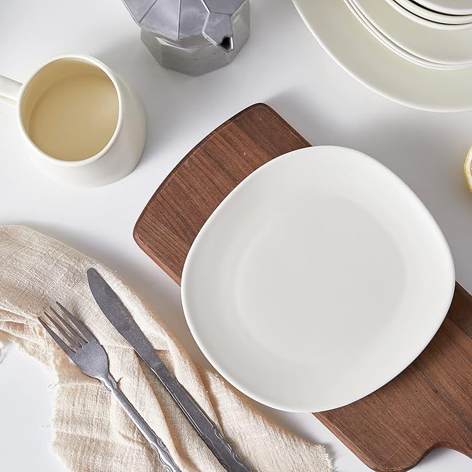 Stone lain Delilah Salad Plate 6-Piece Dish Set, Porcelain, Cream, 6 Salad Plates