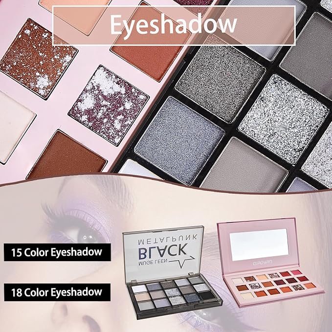 All In One Makeup Kit, Travel Makeup Kit, Makeup Gift Set, Makeup Kit for Women Full Kit, Makeup Bundle Includes Foundation Eyeshadow Palette Lipstick Eyeliner Mascara Contour Stick Cosmetic Brush Set-BrightBean Baby