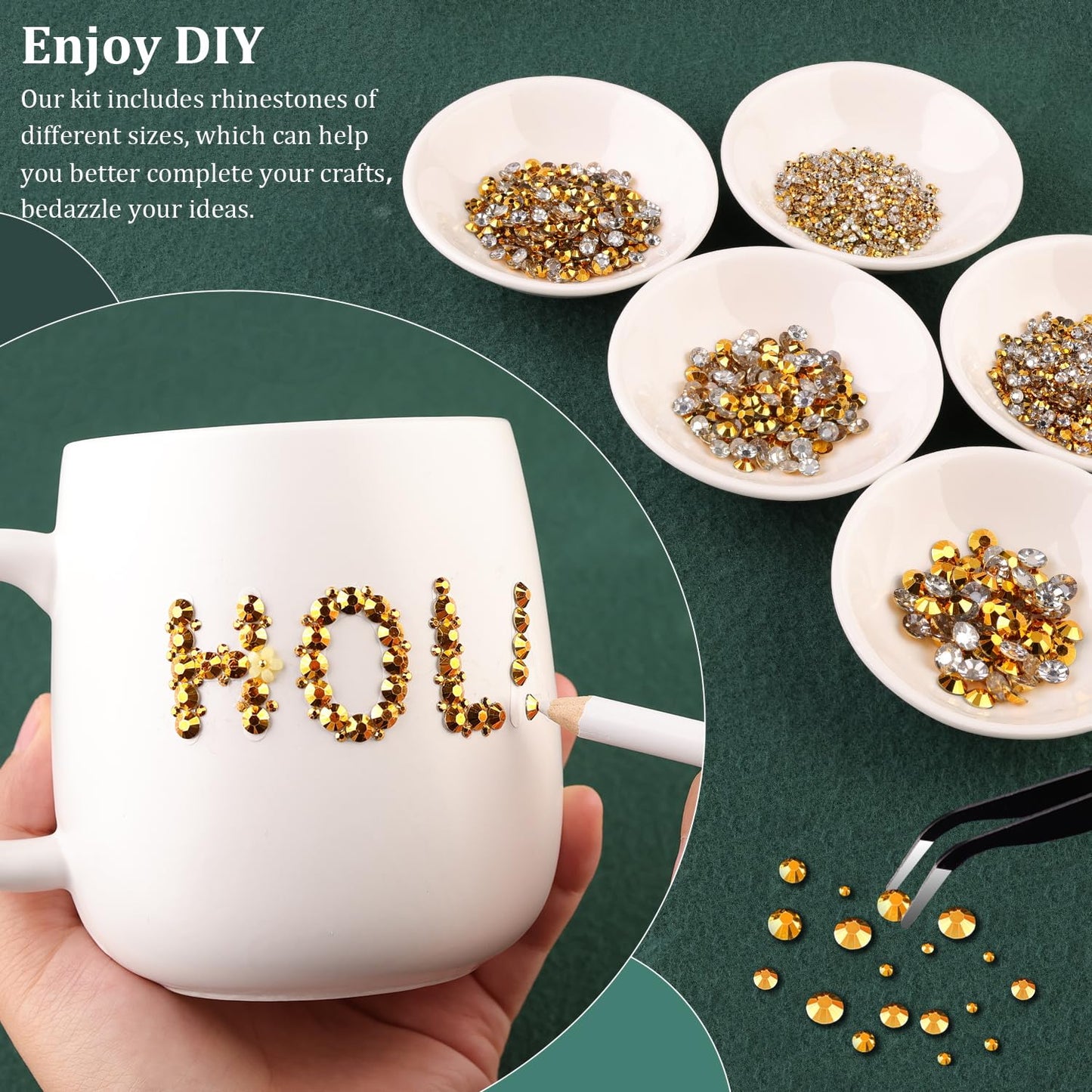 Resin Rhinestones for Crafting with B7000 Jewelry Glue, 2 Boxes Gold Flatback Crystals with 3Pcs 10ml Glue for Bedazzling Crafts DIY Nail Art Makeup，Non Hotfix Gems for Clothing Shoes-BrightBean Baby