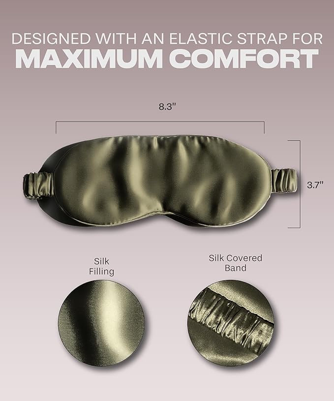 SUNDAYSILKS™ Exclusive Mulberry Silk Sleep Mask | Soft Eye Covers, Blackout Sleeping Mask for Women & Men | Silk Eye Mask for Sleep, Travel, and Relaxation | Antifaz para Dormir [Olive]-BrightBean Baby