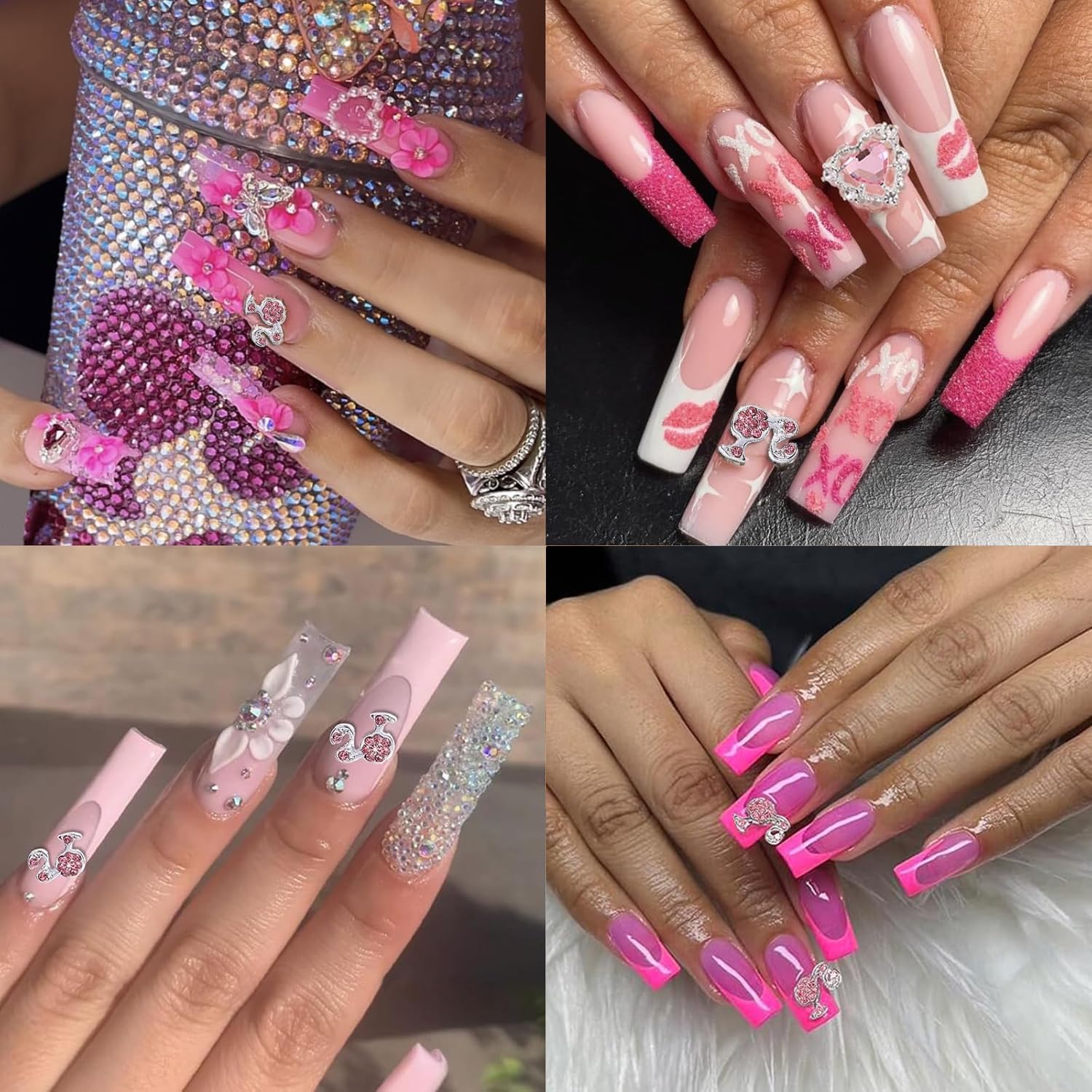 Barbiecore Nail Charms, Pink Gun Head Lip Heart Saturn Rhinestione Nail Art Charms Nail Jewelry Decorations Acrylic Nail Gems Accessories for Women Girl DIY Crafts Supplies-BrightBean Baby